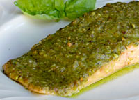 Baked Salmon with Pistachio Basil Butter