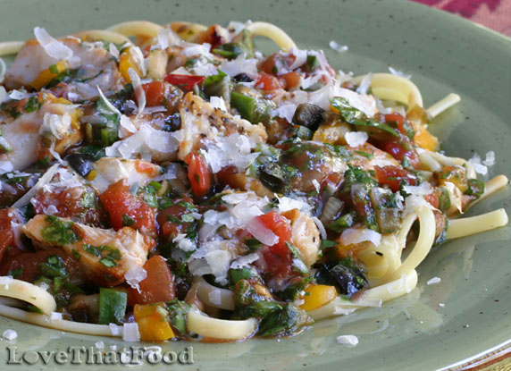 Chicken Linguine with Chili Herb Salsa