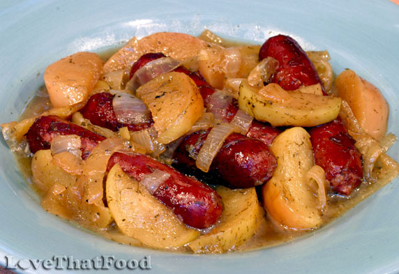 Cider-Braised Sausages with Apples