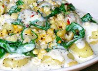 Gnocchi with Corn and Arrugula in Cream Sauce