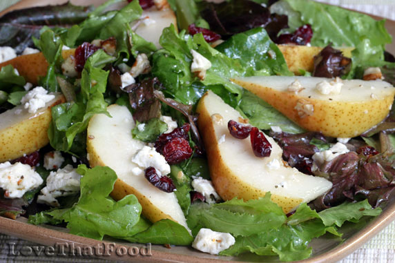 Mixed Greens with Pear, Feta and Pecans