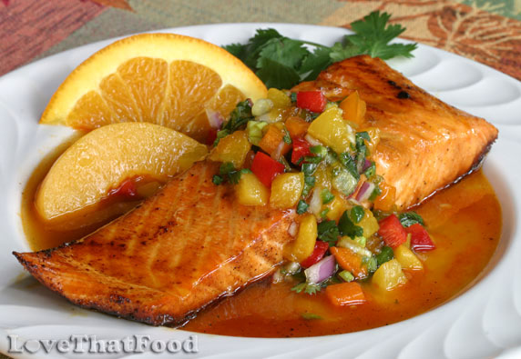 Orange Glazed Salmon with Peach Salsa