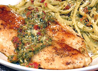 Pesto Chicken with Linguine & Sun-Dried Tomatoes