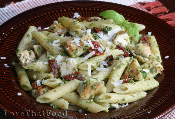 Pesto Penne with Grilled Chicken and Sun-Dried-Tomatoes